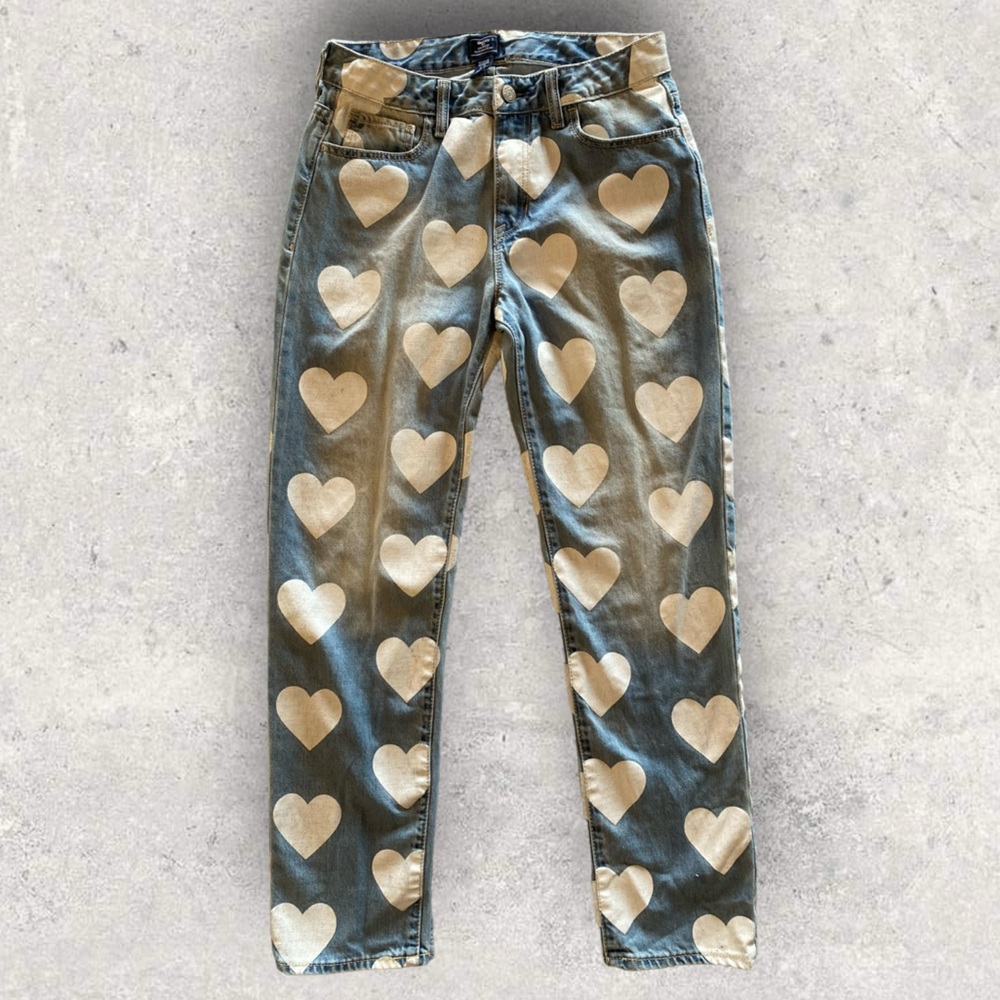 Beautiful GapKids Boyfriend Heart Print Denim Jeans Girls Size14 Great Condition
